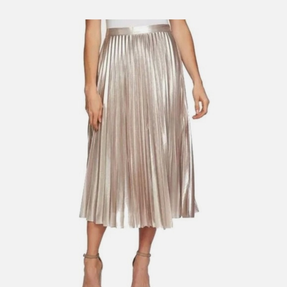 1.State Silver Metallic Accordion Plezted Midi Skirt Size 6